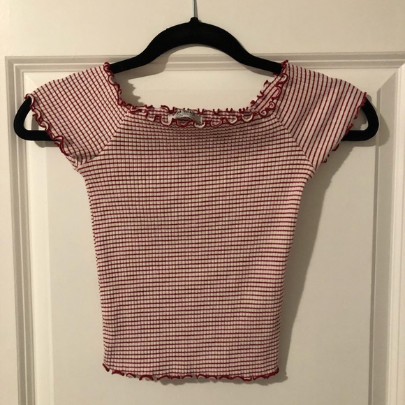 Zara Tops - Zara TRF striped lettuce edge off the shoulder top